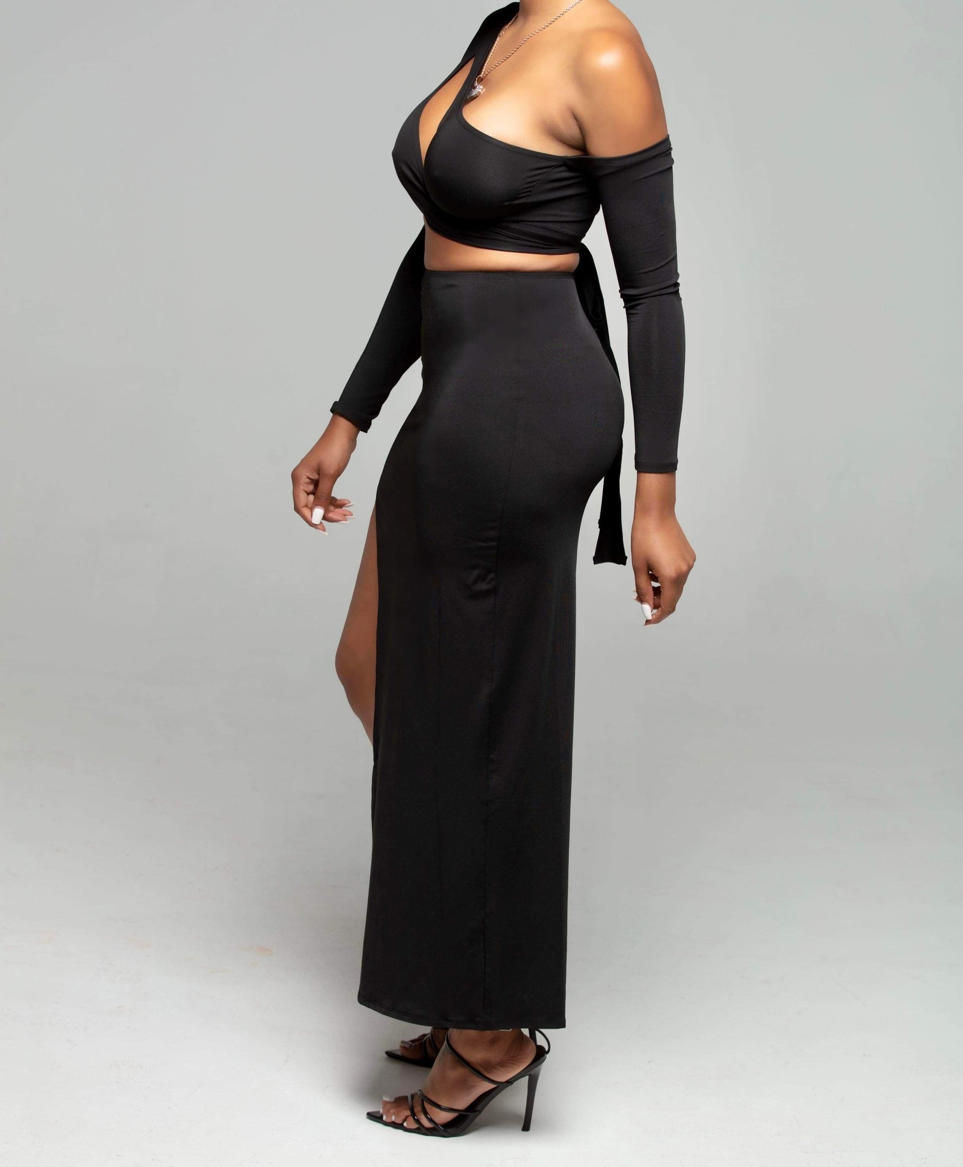 Women's Irregular Cut Stretch Skirt Set - BaeBekillinem Boutique- Spandex/ Polyester- Black/ Brown