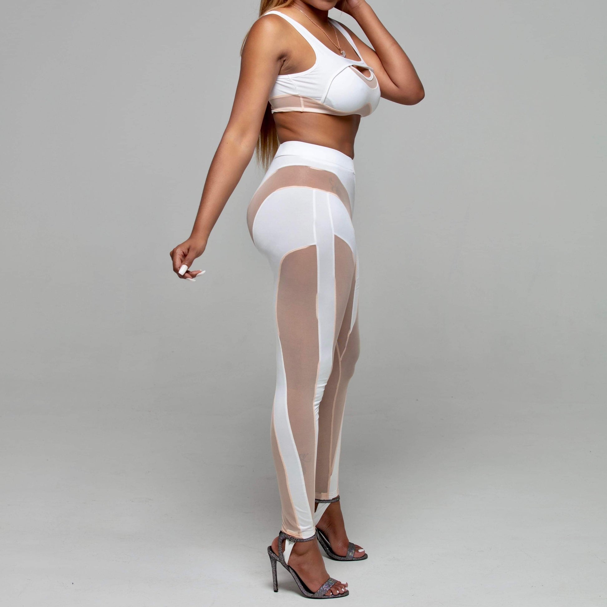 Women's Trophy Mesh Cutout Pants Set - BaeBekillinem Boutique- Polyester/ Spandex- White/ Pink/ Black