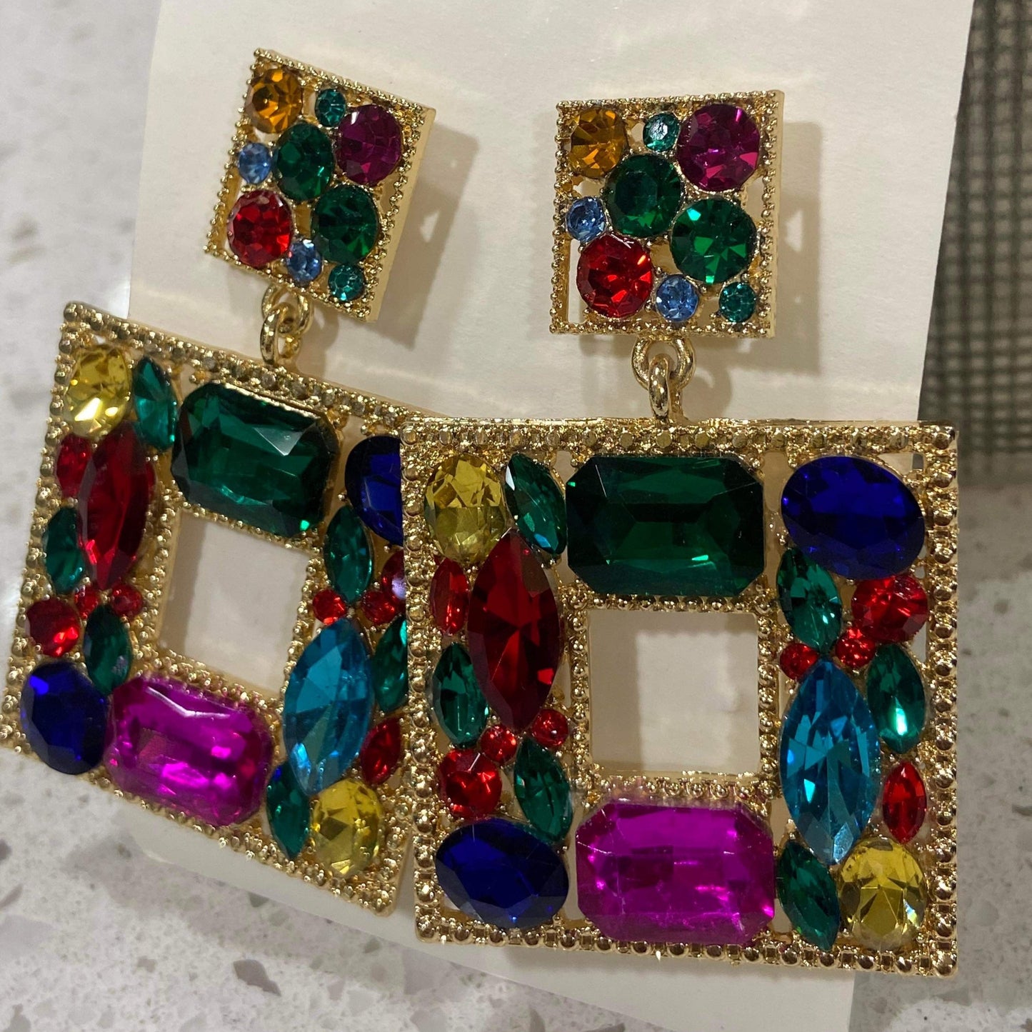 Women's Square Charm Dangle Earrings - BaeBekillinem Boutique- Crystal- Gold/ Mullti-color