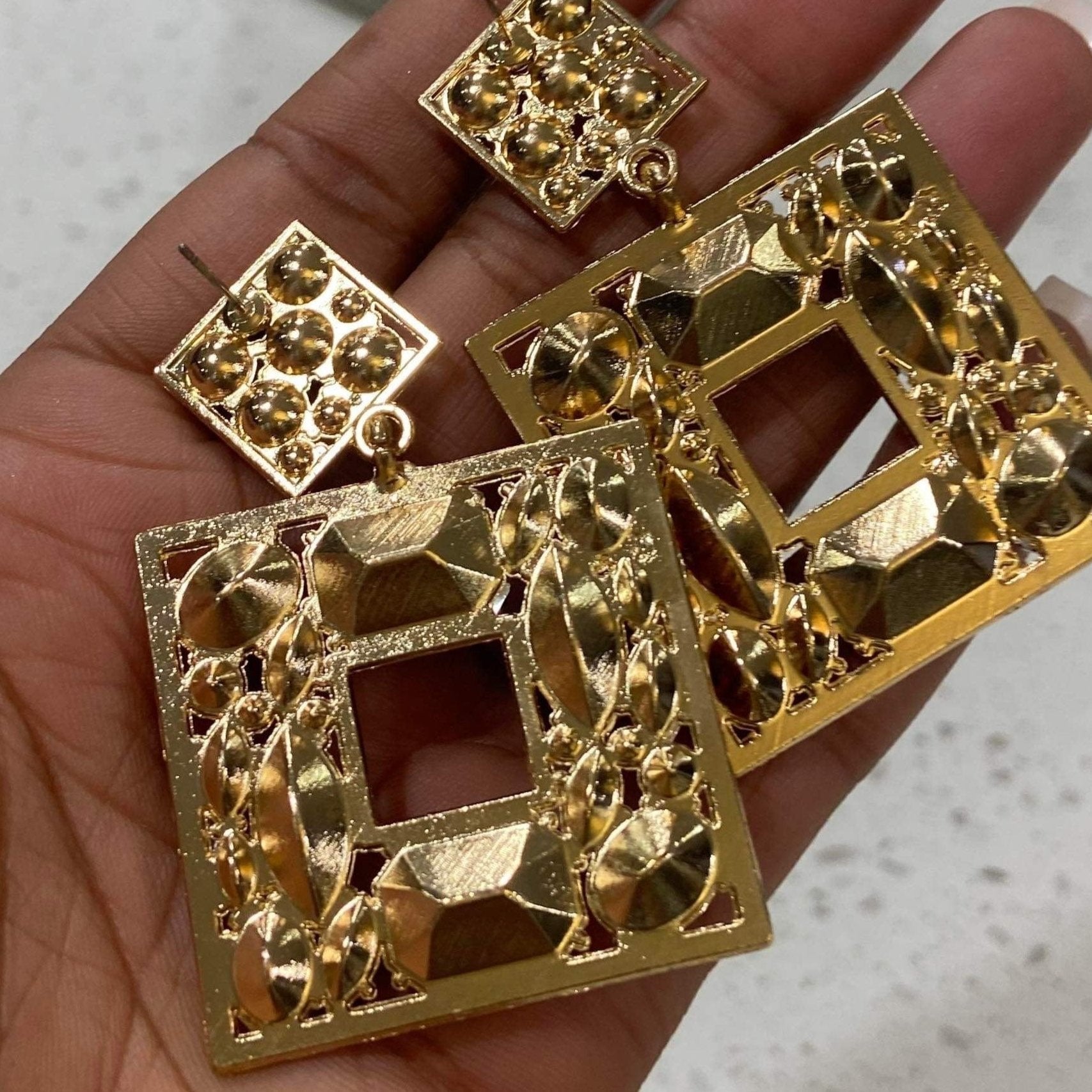 Women's Square  Charm  Dangle Earrings - BaeBekillinem Boutique- Crystal- Gold/ Green