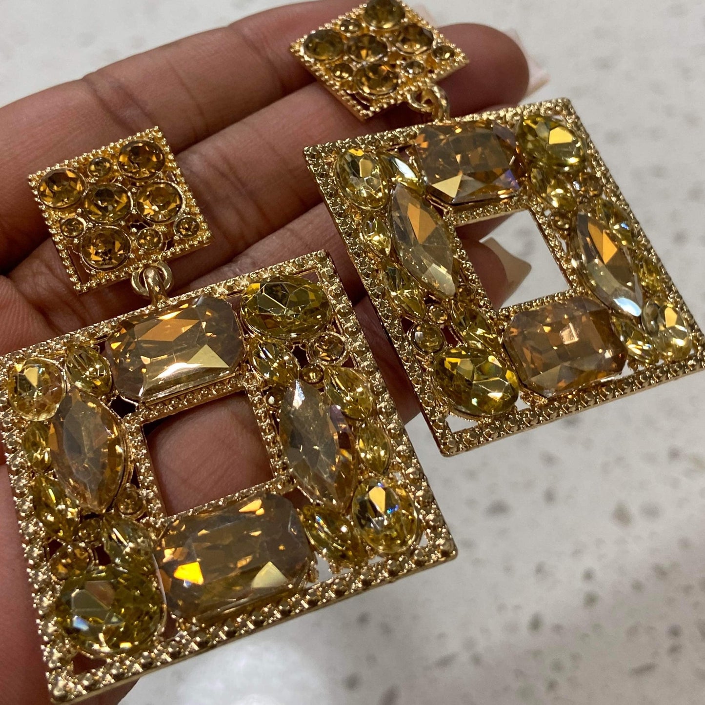 Women's Square  Charm  Dangle Earrings - BaeBekillinem  Boutique- Crystal- Gold