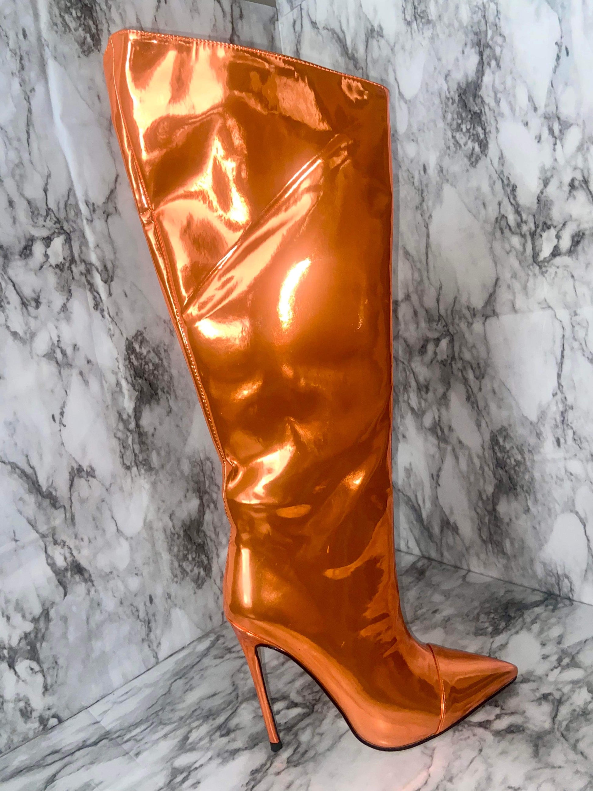 Women's Mirror Knee High Boots - Baebekillinem Boutique- Metallic- Silver - Green- Orange- Fuchsia/ Purple/ Pink
