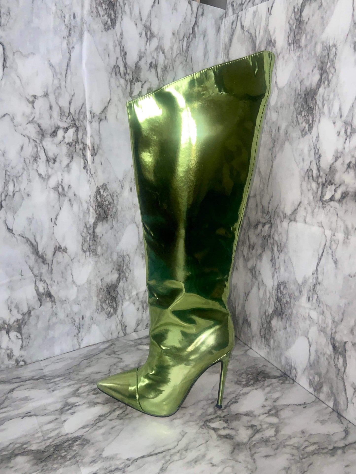 Women's Mirror Knee High Boots - Baebekillinem Boutique- Metallic- Silver - Green- Orange- Fuchsia/ Purple/ Pink