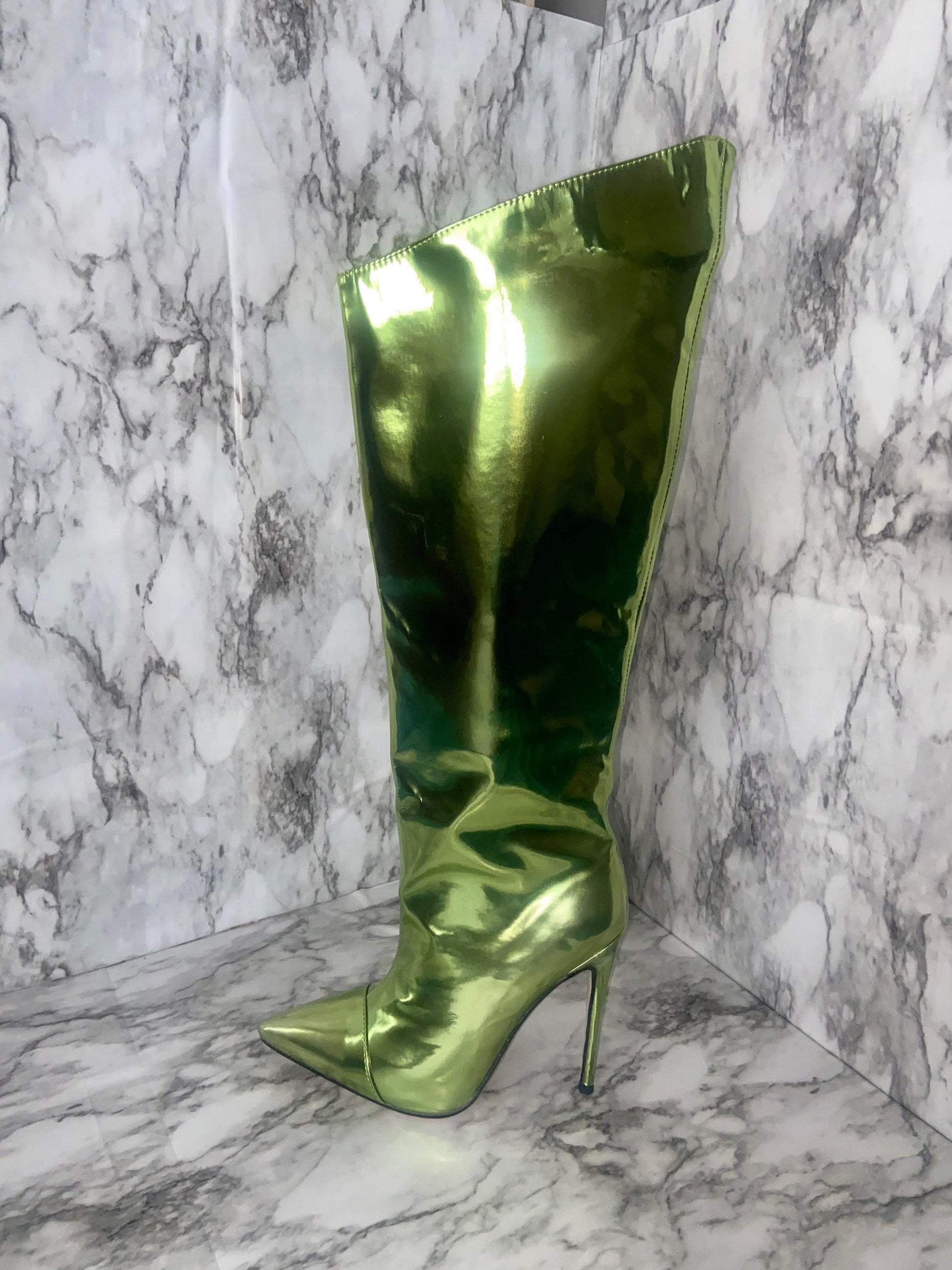 Women's Mirror Knee High Boots - Baebekillinem Boutique- Metallic- Silver - Green- Orange- Fuchsia/ Purple/ Pink