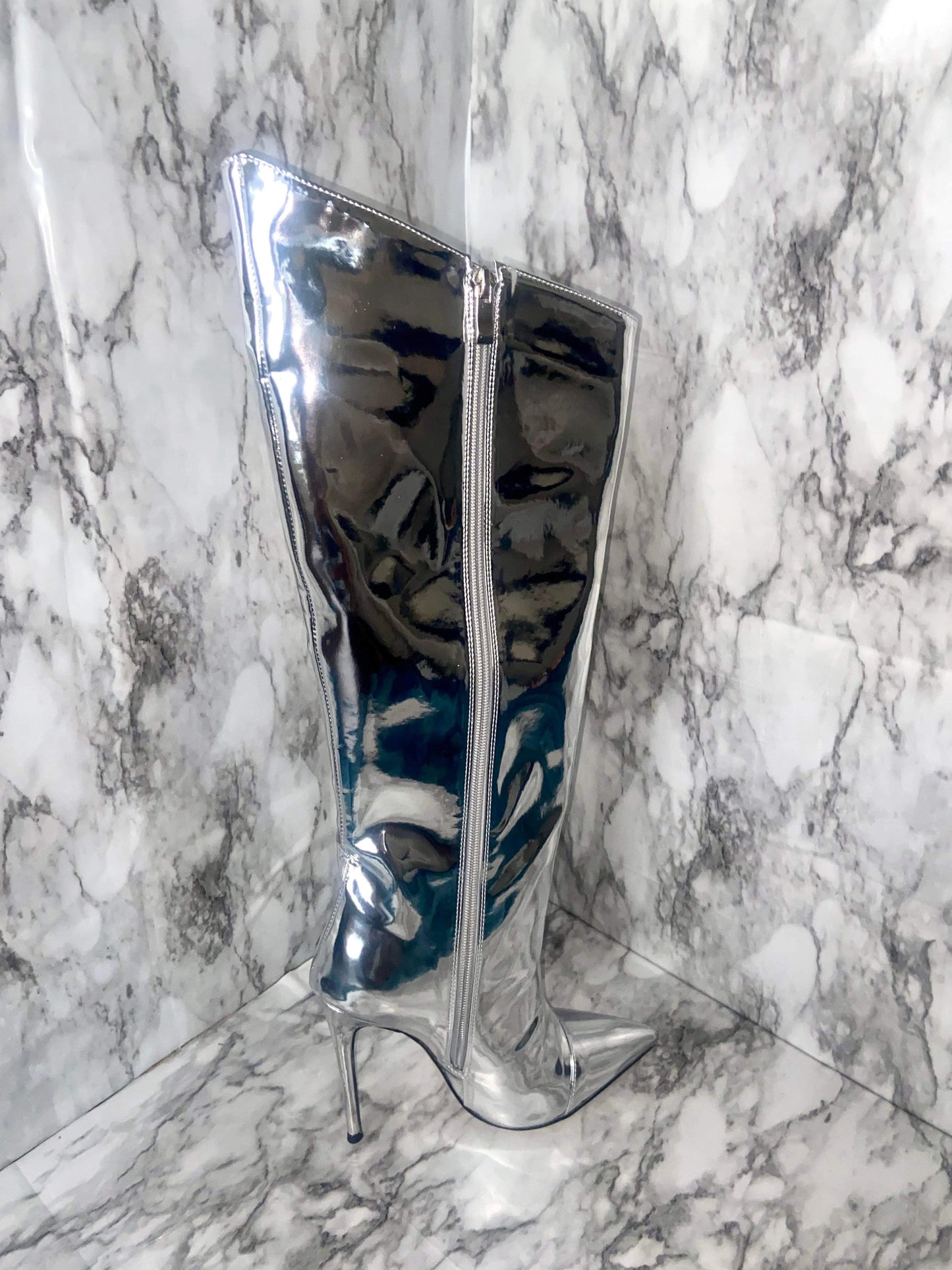 Women's Mirror Knee High Boots - Baebekillinem Boutique- Metallic- Silver - Green- Orange- Fuchsia/ Purple/ Pink