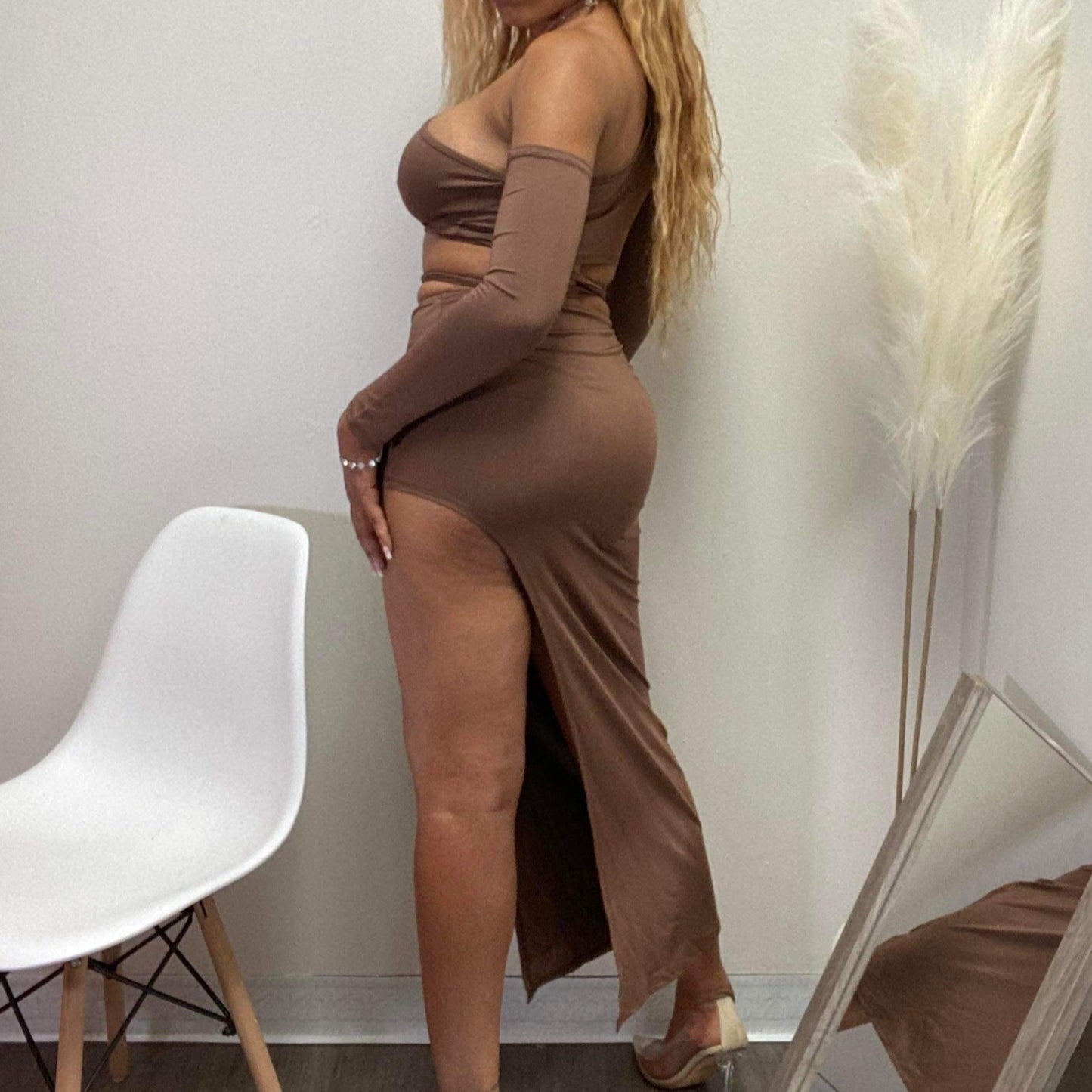 Women's Irregular Cut Stretch Skirt Set - BaeBekillinem Boutique- Spandex/ Polyester- Black/ Brown