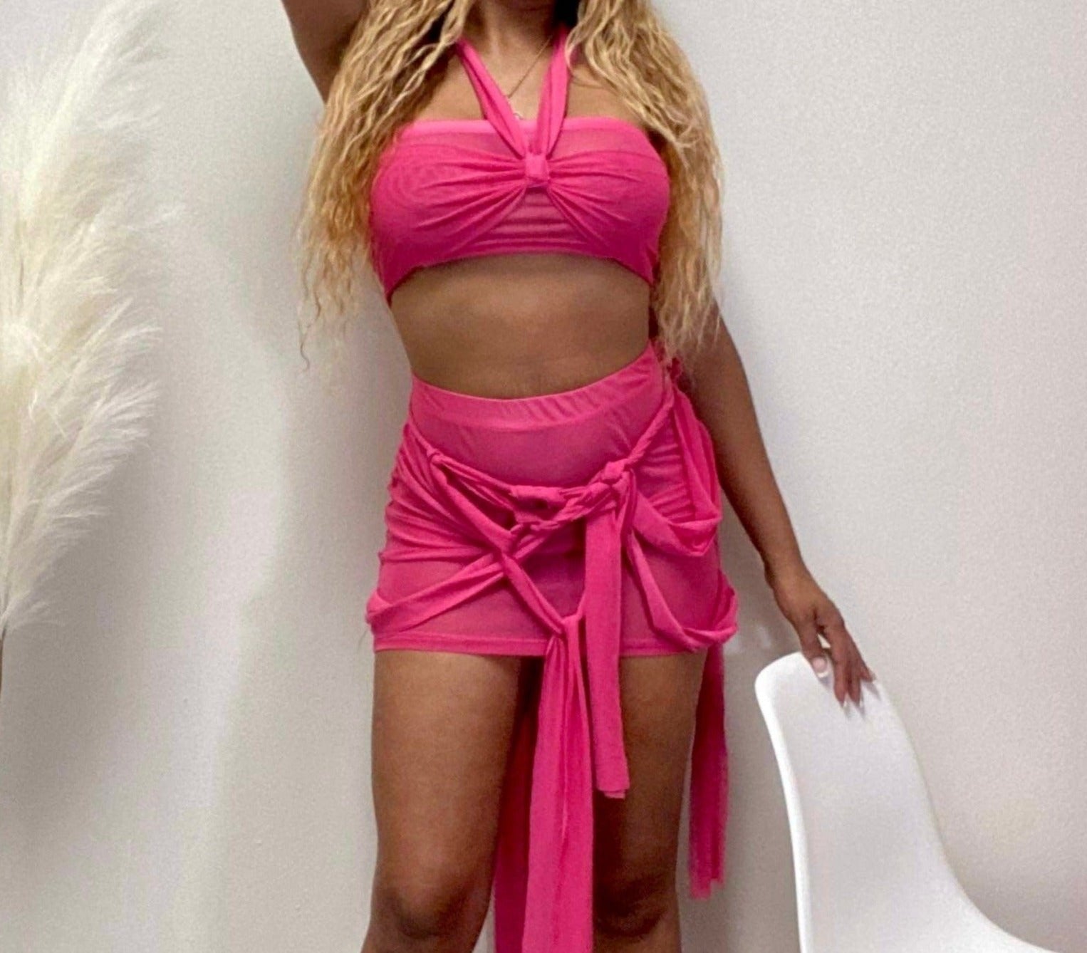 Women's Lotus Mesh Set - BaeBekillinem Boutique- Polyester- See through- Pink