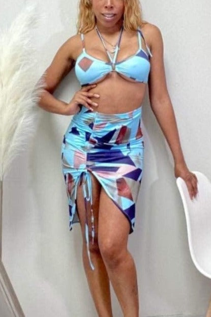 Get ready to make a splash with our Aqua Beach Set! Its unique tie-up design and stretchy skirt will keep you looking and feeling fabulous all vacation long. With the perfect fit for any size, this set is perfect for sunny boat parties or beach trips. Made of chic, comfortable polyester. Don't miss out!