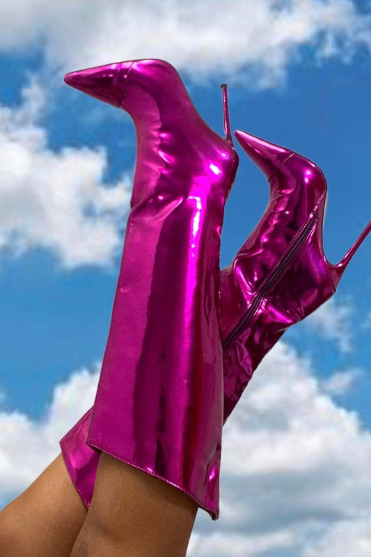 Women's Mirror Knee High Boots - Baebekillinem Boutique- Metallic- Silver - Green- Orange- Fuchsia/ Purple/ Pink