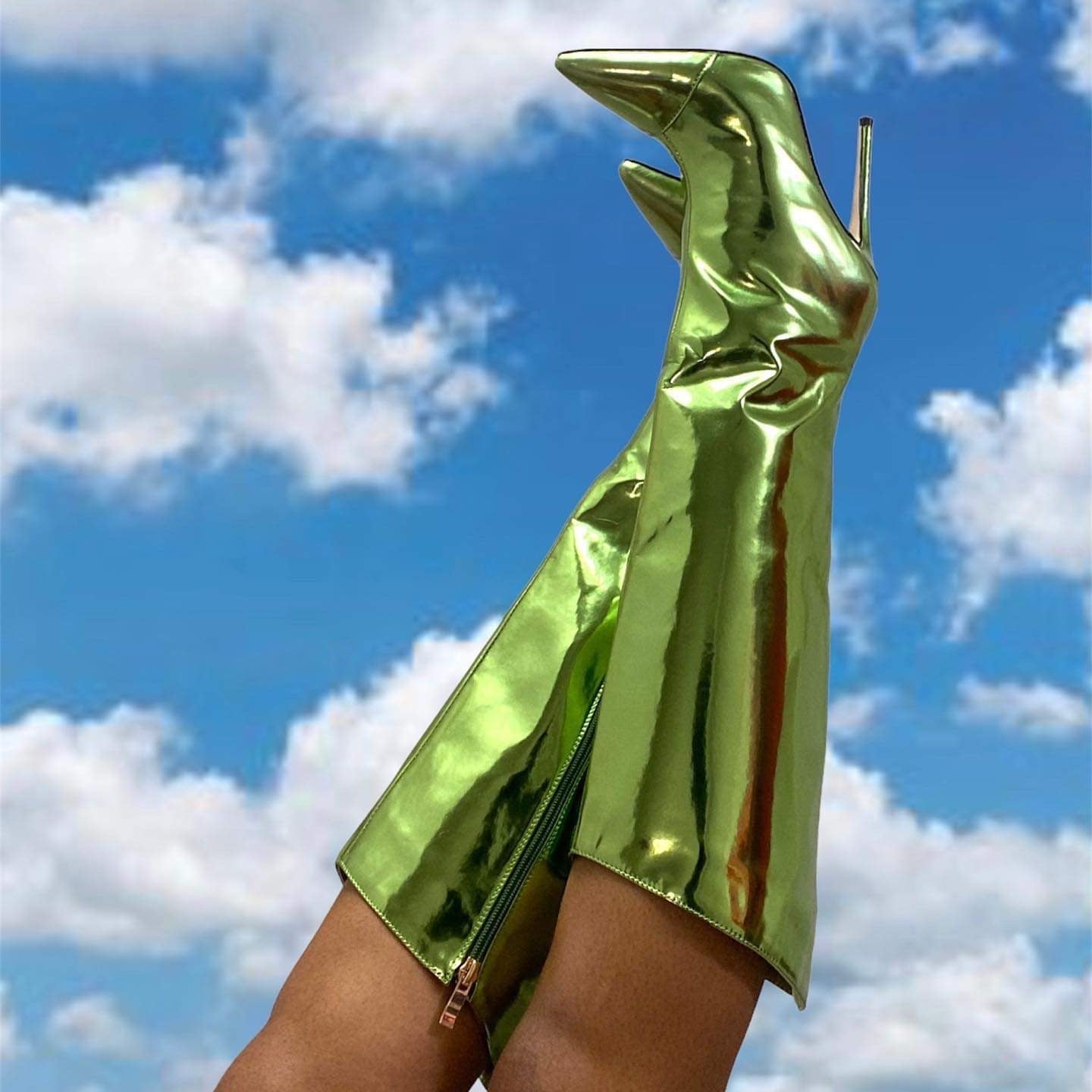 Women's Mirror Knee High Boots - Baebekillinem Boutique- Metallic- Silver - Green- Orange- Fuchsia/ Purple/ Pink