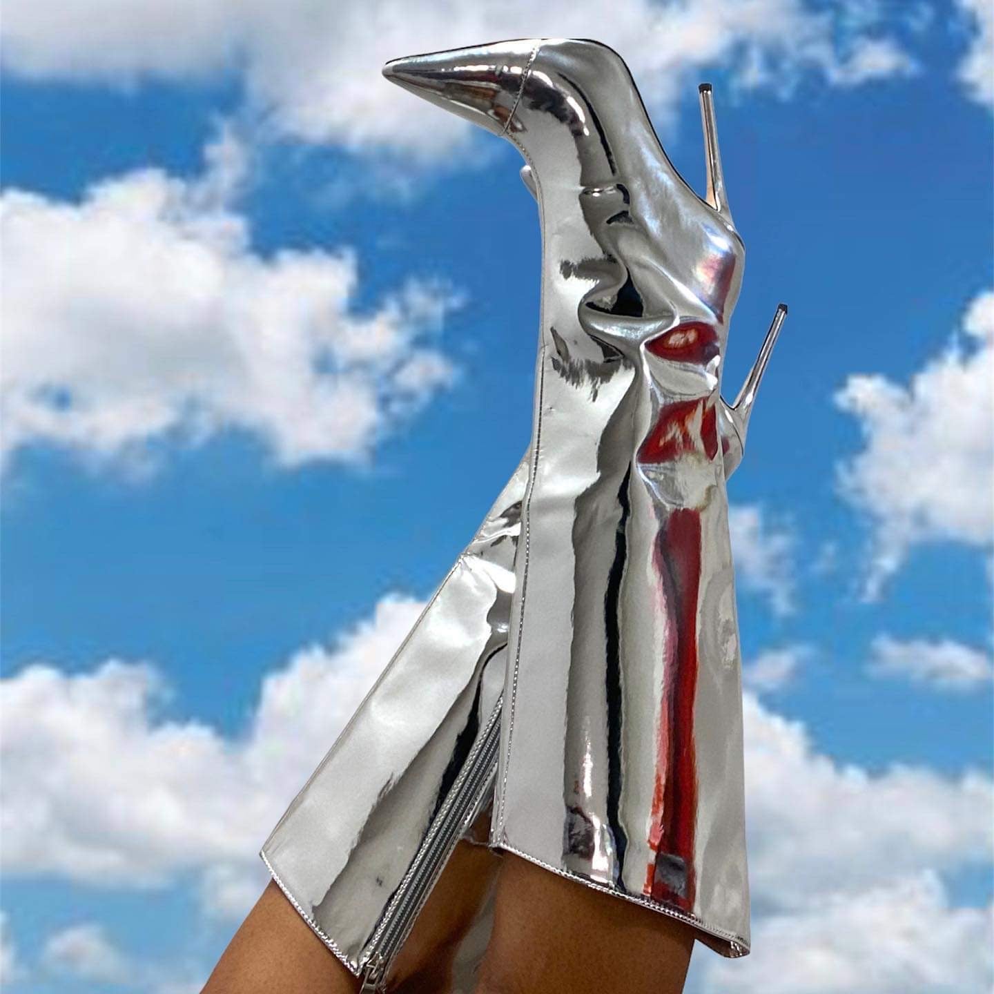 Women's Mirror Knee High Boots - Baebekillinem Boutique- Metallic- Silver - Green- Orange- Fuchsia/ Purple/ Pink