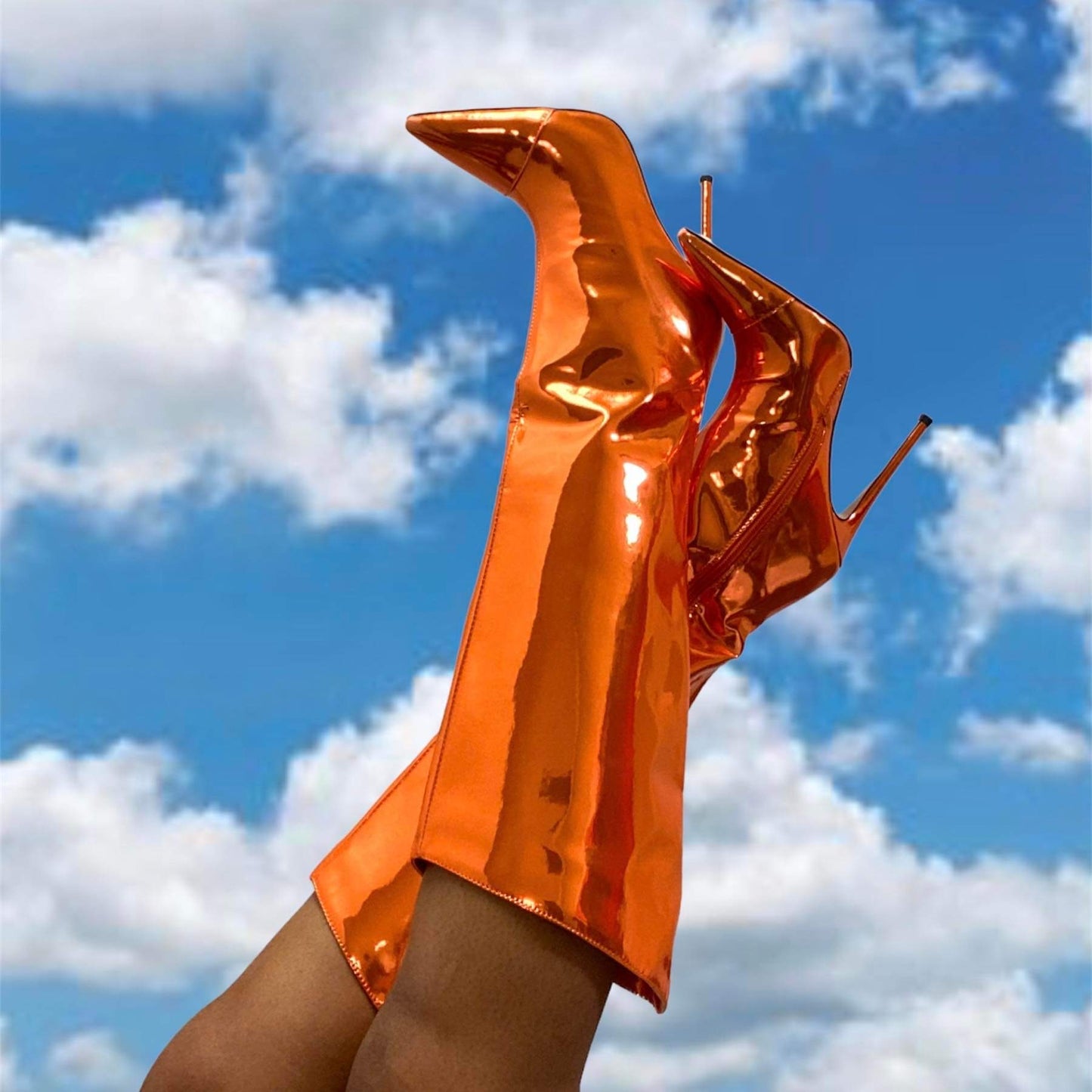 Women's Mirror Knee High Boots - Baebekillinem Boutique- Metallic- Silver - Green- Orange- Fuchsia/ Purple/ Pink