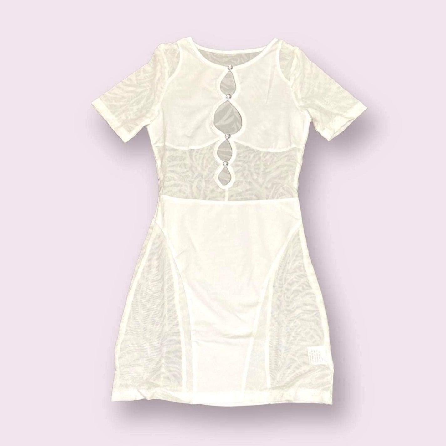 Women's Zebra Cutout Mini Dress - BaeBekillinem Boutique- Polyester/ Mesh- Black/ Pink/ White/ Yellow/ Orange- stretch- Poster girl- Mugler- see through- animal print