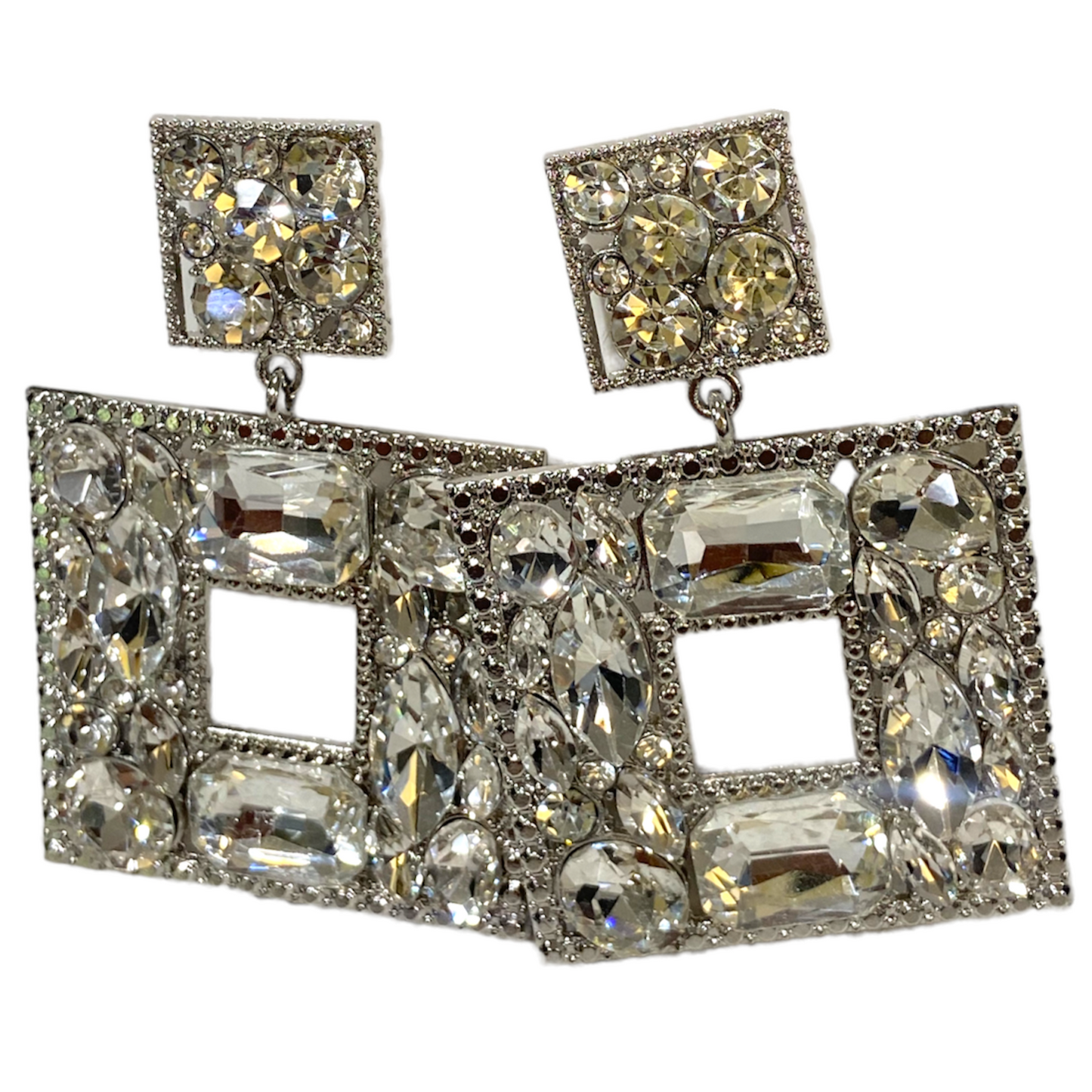 Women's Square Charm Dangle Earrings - BaeBekillinem Boutique- Crystal- Silver