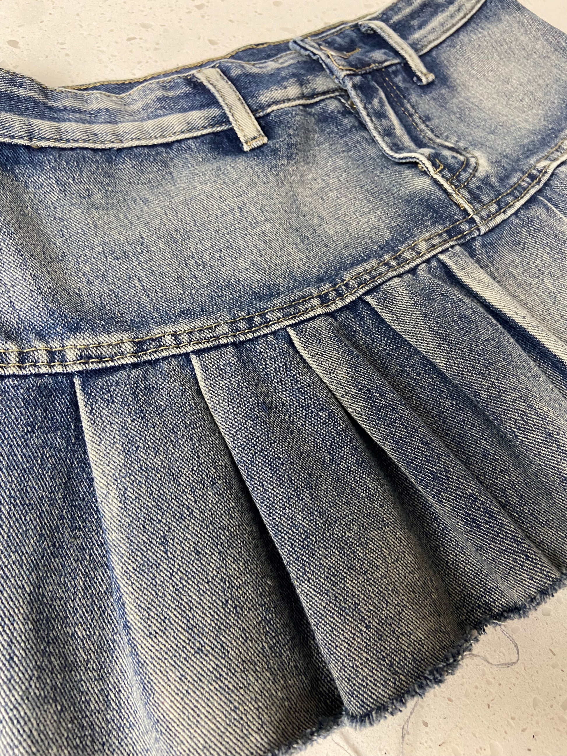 Women's Denim Pleated Micro Mini skirt - BaeBekillinem Boutique- Blue- Polyester/ Viscose/ Spandex