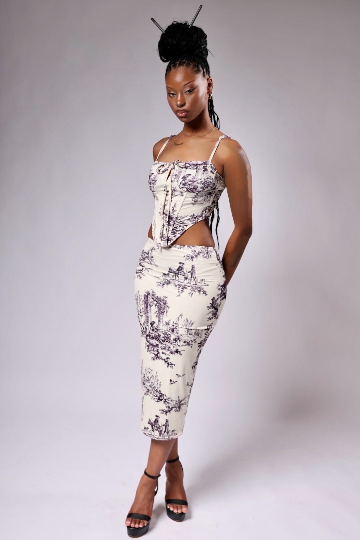 Women's Printed Corset & Skirt Set - Front view- Baebekillinem Boutique
