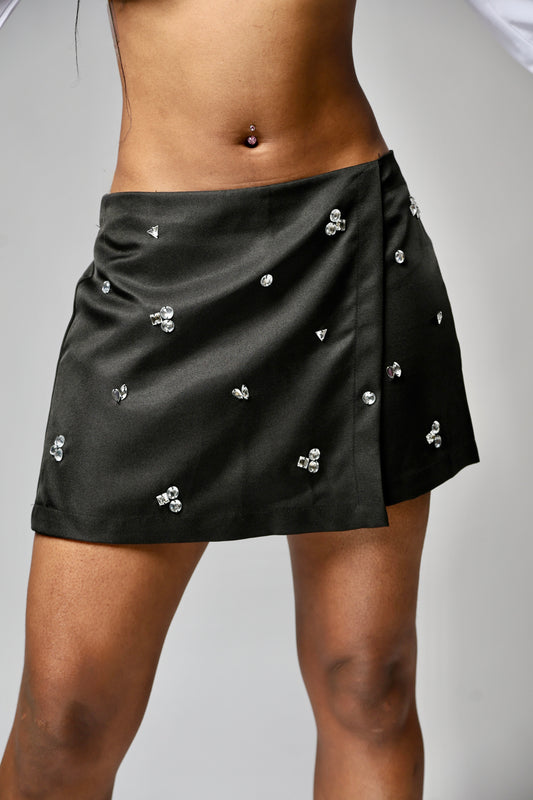 Rhinestone Bling Wrap Mini Skirt