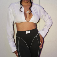 Women's solid frisky business crop top white long sleeve front view — Baebekillinem