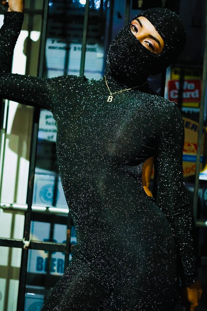 Women's Glitter Backless Stretch Catsuit -close front  view- BaeBekillinem Boutique- 
