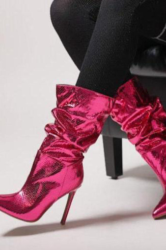 Silver metallic snakeskin boots - side view— Baebekillinem