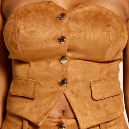 Strapless Suede Corset Top- Brown/ Black/ Camel