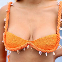 Orange woven knit bra top close up detail — Baebekillinem