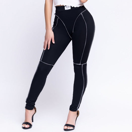 Women's Casual Skinny Sporty Stretch Leggings- Black/ White- Polyester/ Spandex- Baebekillinem Boutique- such cute- outlined- casual- party- girls- night- out