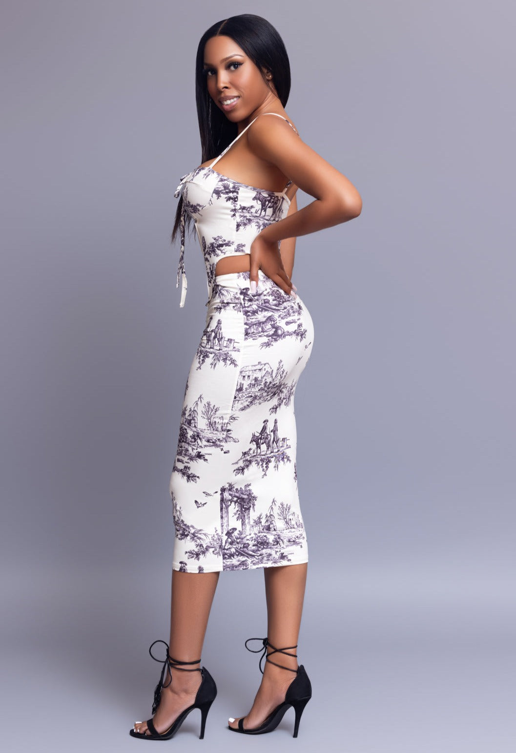 Women's Printed Corset & Skirt Set - Baebekillinem Boutique- Broadcloth/ Polyester/ Spandex- Off- white/ Black- Dress