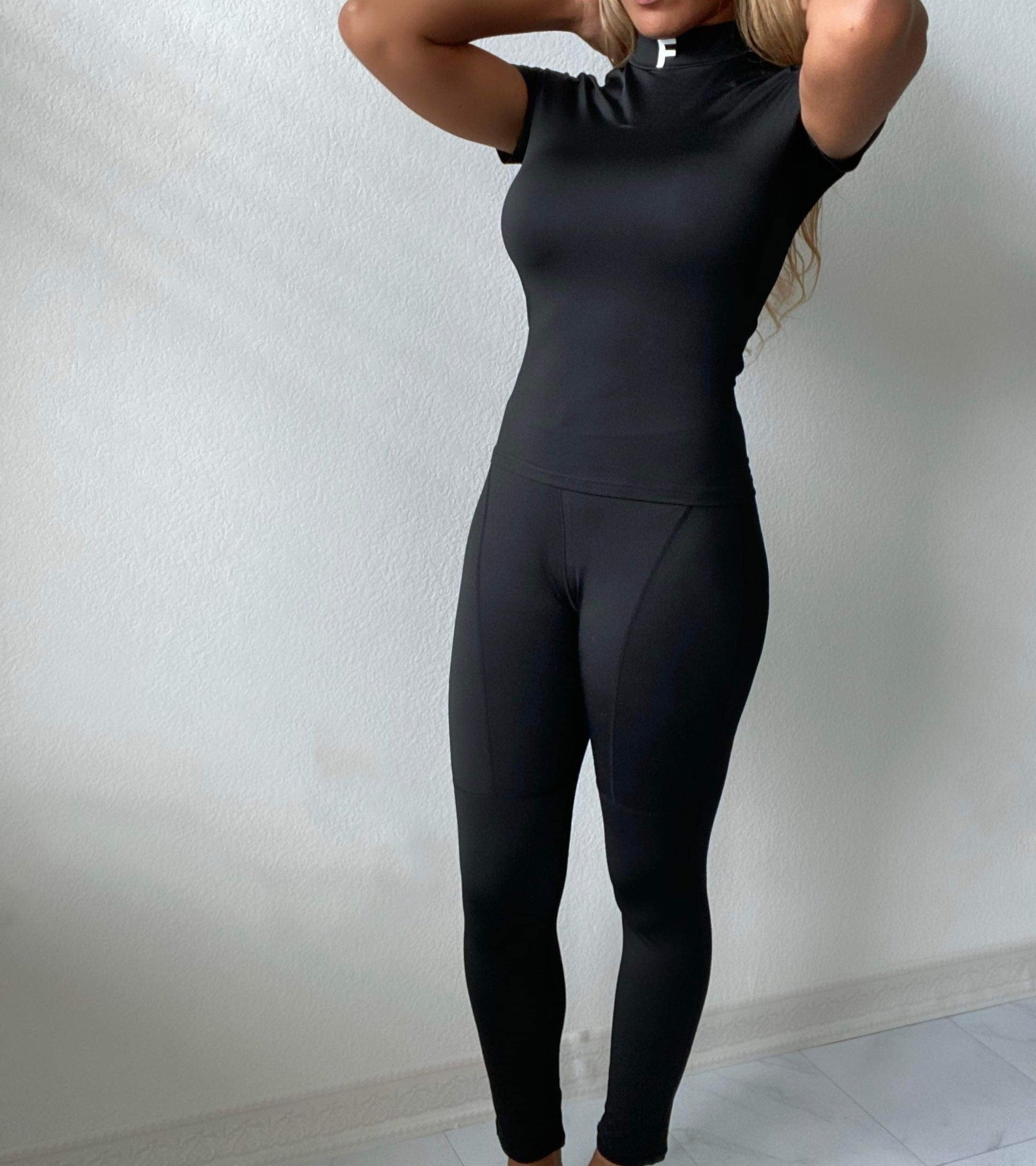 Women's Casual Stretchy Pants Set- Black- Polyester/ Spandex- Baebekillinem Boutique
