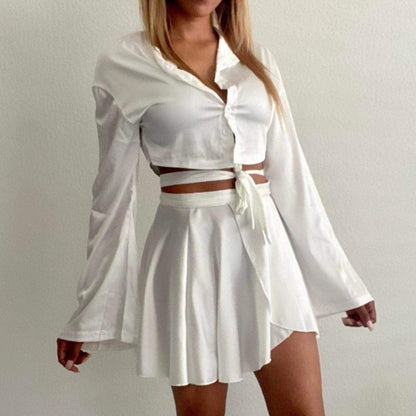 Women's Satin Wrapped Skirt Set - Baebekillinem Boutique- Satin/ Polyester- White
