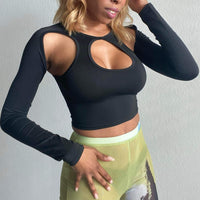 Women's Solid Longsleeve Keyhole Crop Top - Baebekillinem Boutique- Broadcloth/ Cotton/ Polyester- Black