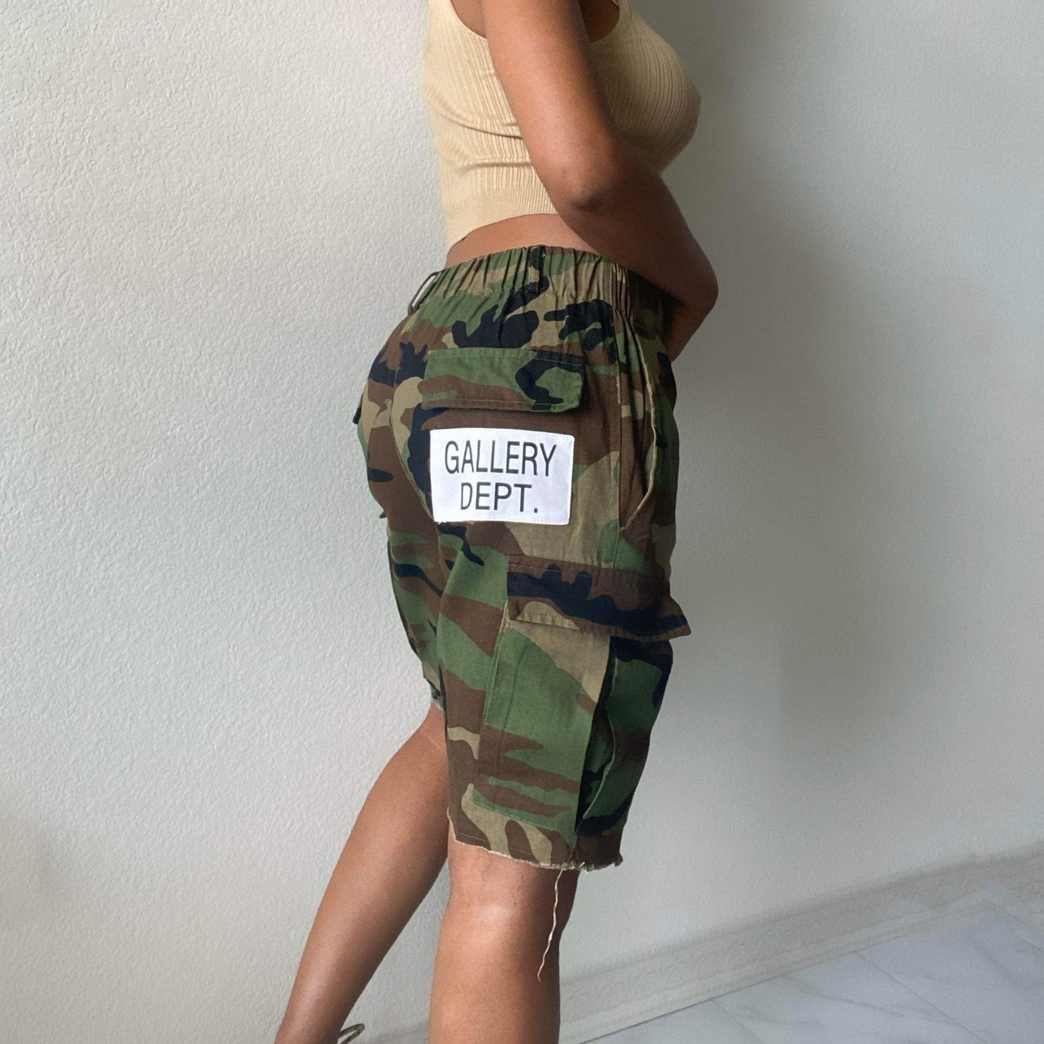 Women's Baggy Camo Cargo Shorts - BaeBekillinem Boutique- Patchwork- Polyester - Green-  camo- knee length- designer- gallery- dept- camouflage- oversized- hip hop- department
