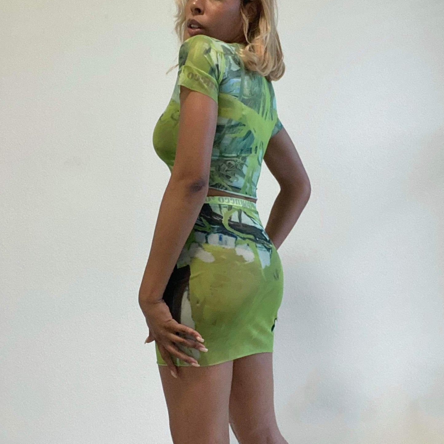 Women's Wild Thing See Through Skirt Set - BaeBekillinem Boutique- Chiffon/ Polyester/ Spandex- Green/ Black