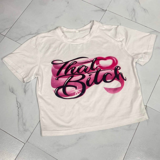 Women's Y2k Graphic Vibes Crop Top - BaeBekillinem Boutique- White/ Pink- Polyester