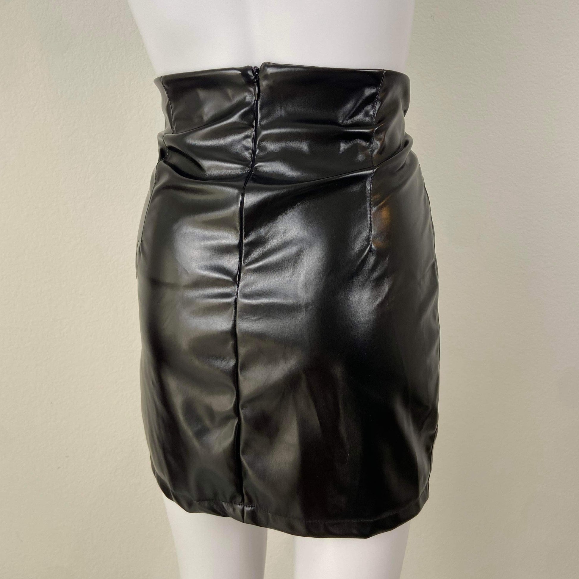 Women's Leather Lace Up Mini Skirt - BaeBekillinem Boutique- Polyester/ Faux Leather- Black