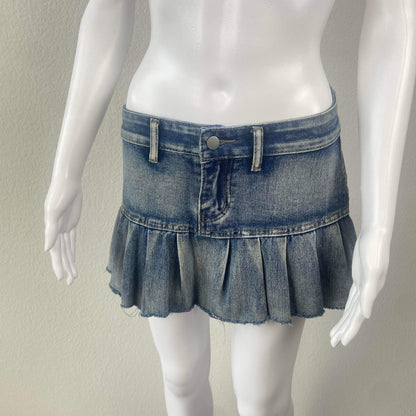 Women's Denim Pleated Micro Mini skirt - BaeBekillinem Boutique- Blue- Polyester/ Viscose/ Spandex