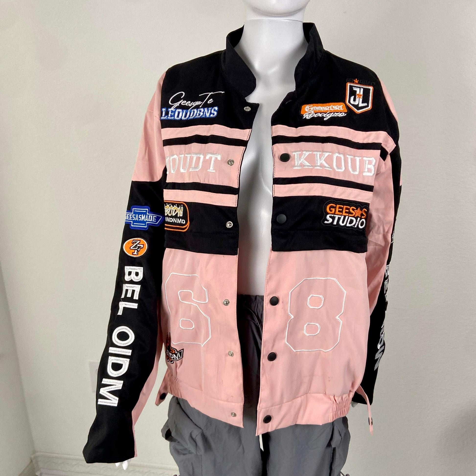 Women's Pink 2-in-1 Versatile Racer Jacket - BaeBekillinem Boutique- Cotton- Pink/ Black two piece set- detachable skirt piece w/ zipper 