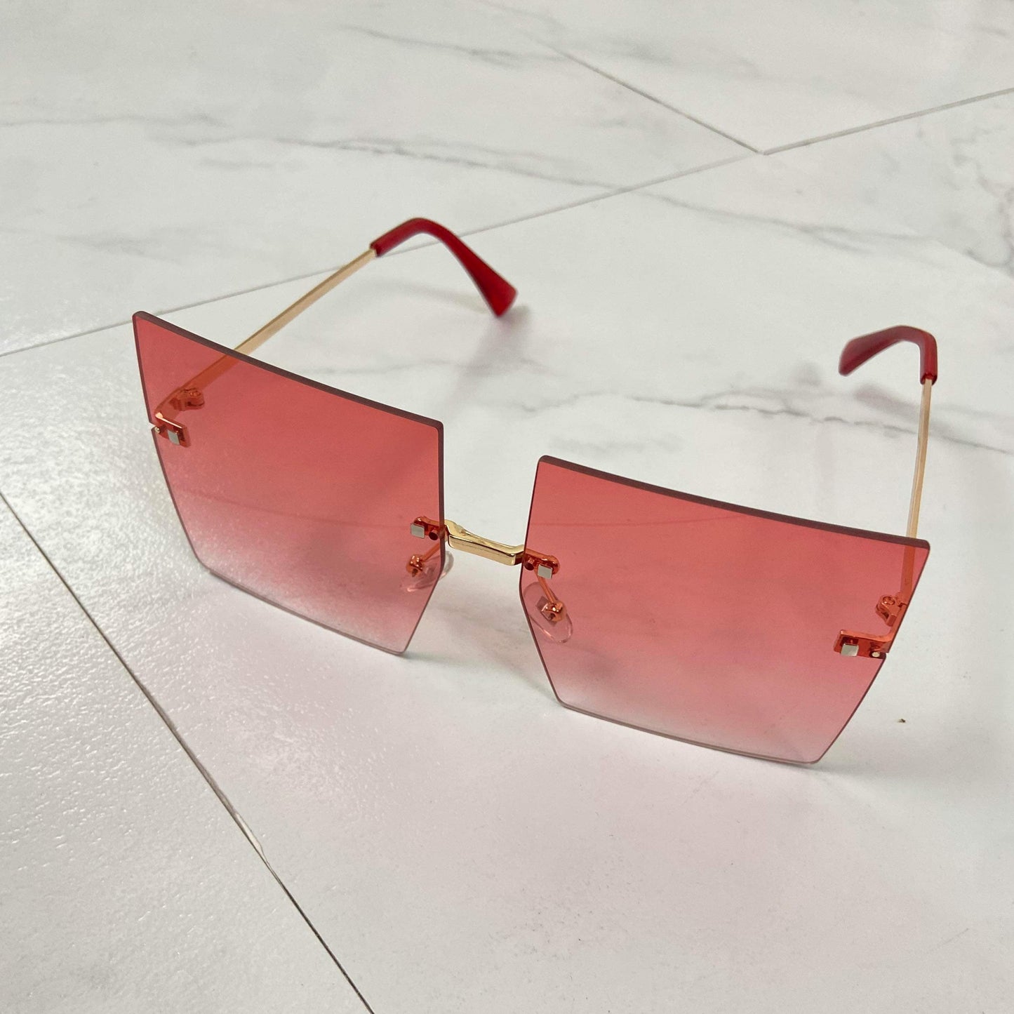 Women's Square Oversized Rimless Sunglasses- polycarbonate/ Metal- Pink/ brown/ Blue- Baebekillinem Boutique