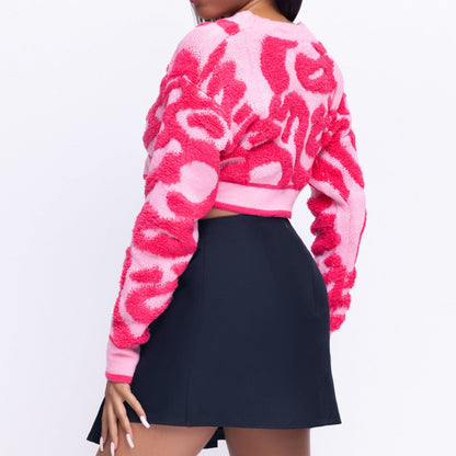 Women's Long Sleeve Knit Crop Sweater Top- Polyester/ Spandex- Pink/ Black/White- Baebekillinem Boutique