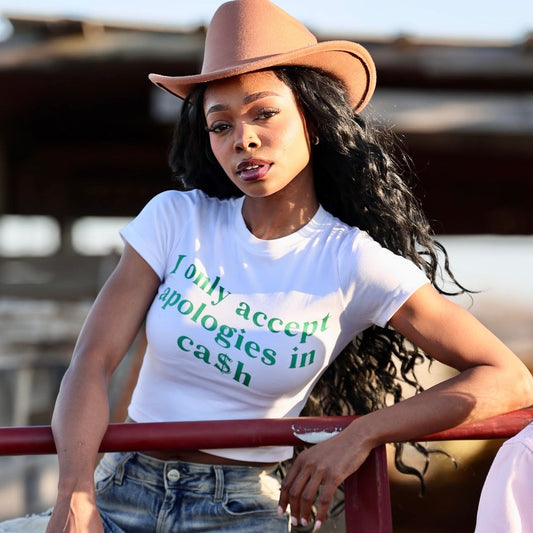 Women's Cash Apologies Graphic Crop Top- BaeBekillinem Boutique- White/ Green