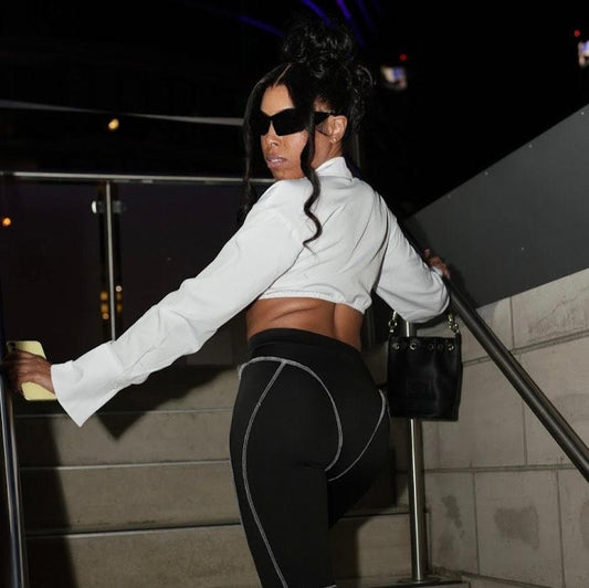 Women's frisky business crop top back view white — Baebekillinem