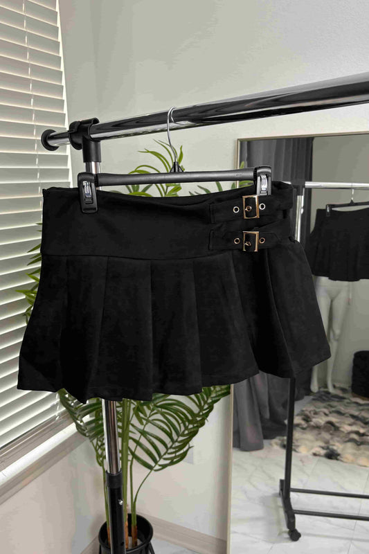 Women's Pleated Suede Mini Skort- front view — Baebekillinem