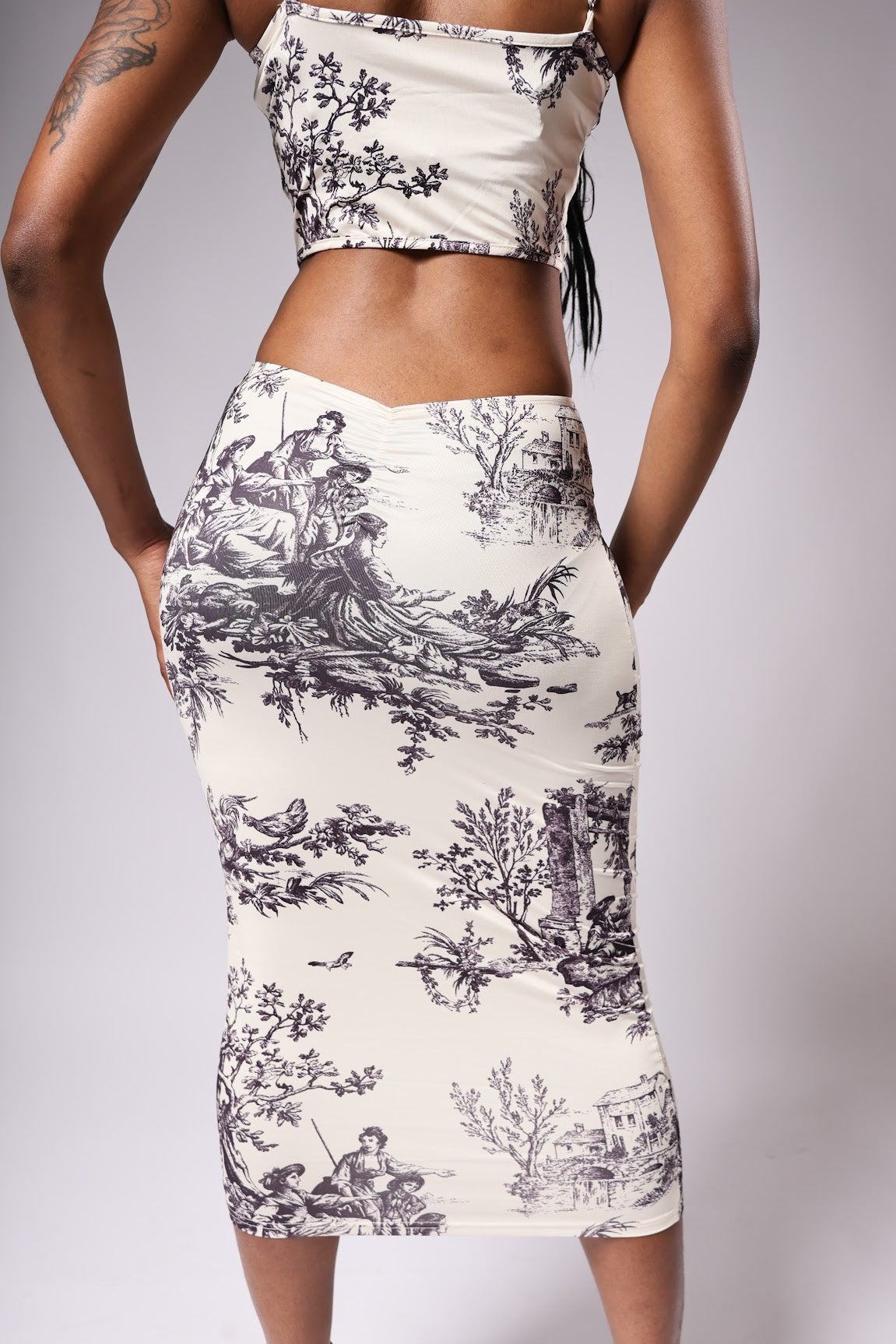 Women's Printed Corset & Skirt Set - Back view- Baebekillinem Boutique