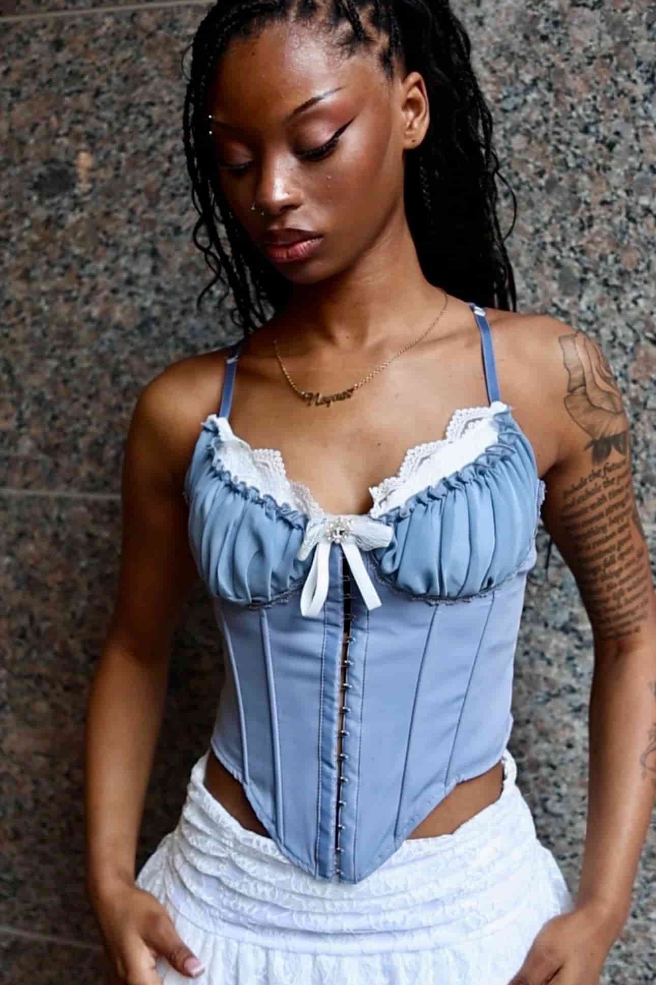 Women's Pleated Bowknot Corset Bustier Top - Front view — Baebekillinem