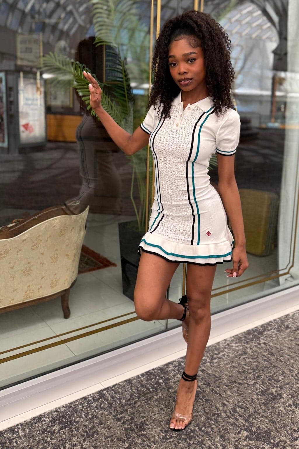 Ruffle Knitted Polo Mini Dress – Short Sleeve Polo Mini
