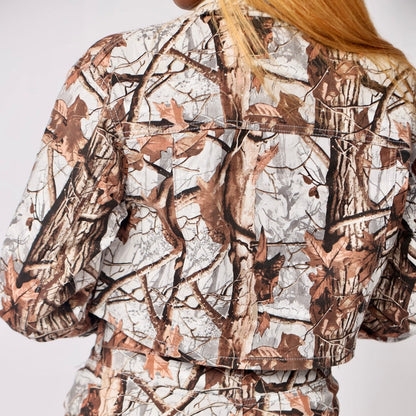 Real Camo Moto Crop Jacket- Baebekilline Boutique- White/ Tan- Real tree camouflage