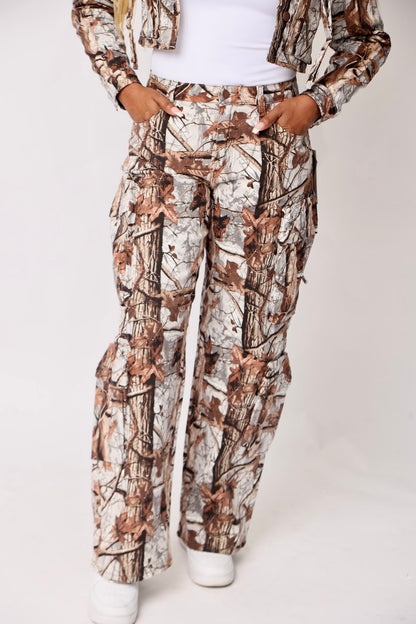Real Camo Cargo Pants- baebekillinem Boutique- Real tree camouflage white/grey & Tan-/brown