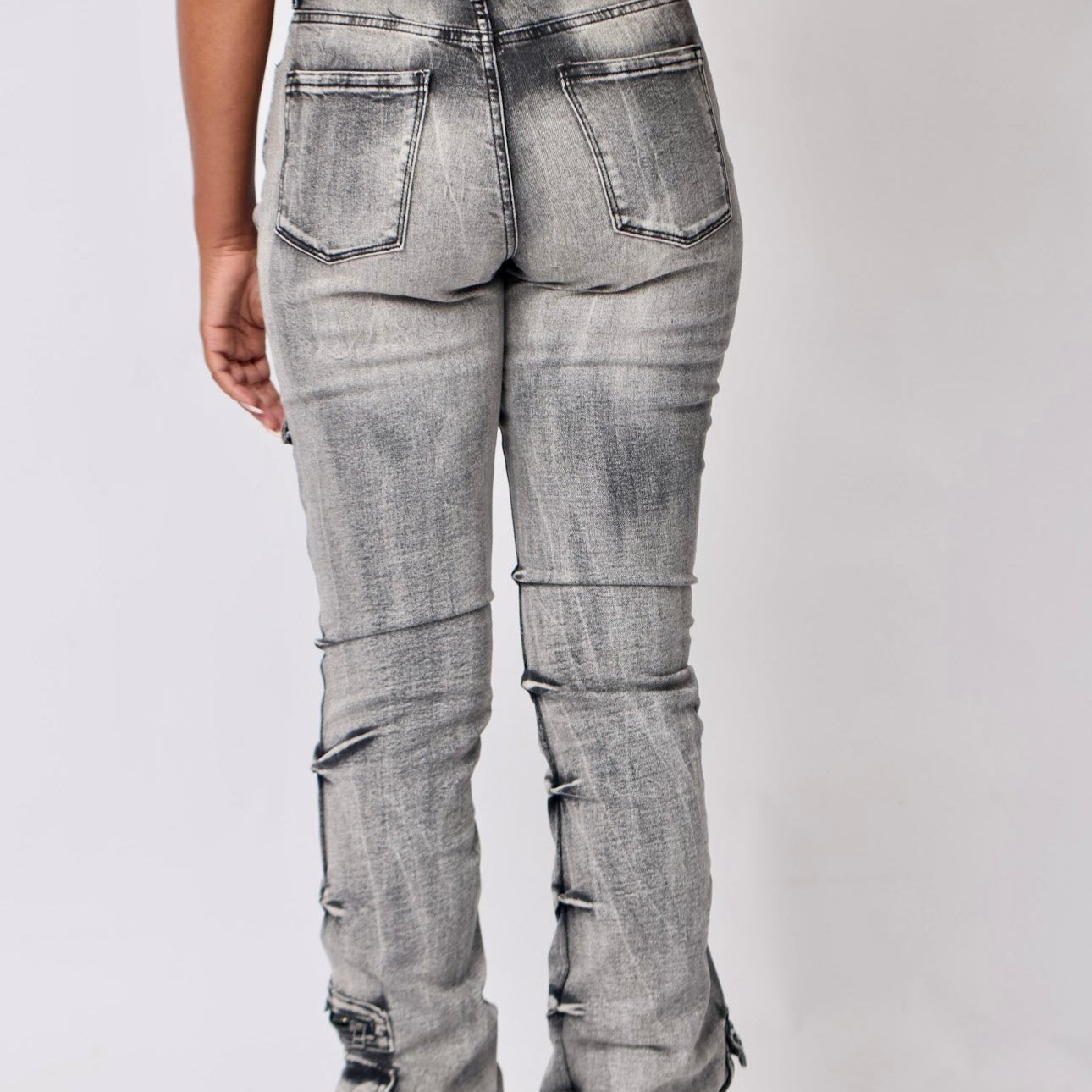 Denim High Rise Stacked Cargo Pants