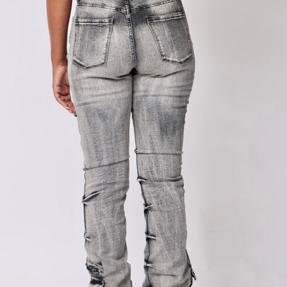 Denim High Rise Stacked Cargo Pants