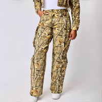 Tan brown camouflage cargo pants real tree print relaxed fit — Baebekillinem